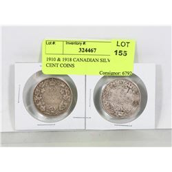 1910 & 1918 CANADIAN SILVER 50 CENT COINS