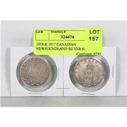 1918 & 1917 CANADIAN NEWFOUNDLAND SILVER 50 CENT