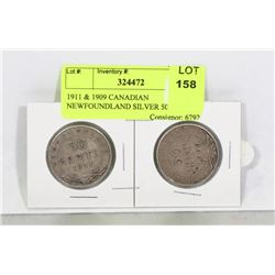 1911 & 1909 CANADIAN NEWFOUNDLAND SILVER 50 CENT