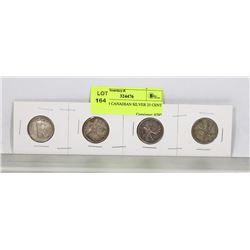 LOT OF 4 CANADIAN SILVER 25 CENT COINS