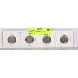 LOT OF 3 CANADIAN & 1 US SILVER DIMES