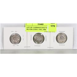 LOT OF 3 GERMAN HALF MARK SILVER COINS -1905, 1906