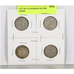 LOT OF 4 CANADIAN SILVER 25 CENT COINS
