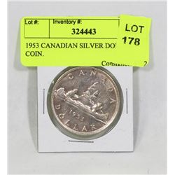 1953 CANADIAN SILVER DOLLAR COIN.