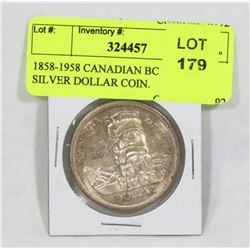1858-1958 CANADIAN BC TOTEM SILVER DOLLAR COIN.