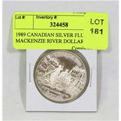 1989 CANADIAN SILVER FLUEVE MACKENZIE RIVER DOLLAR