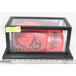 MIKE TYSON SIGNED GLOVE, WITH COPY OF FACE TATTOO