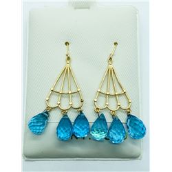 14K YELLOW GOLD BLUE TOPAZ EARRINGS