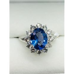 14K WHITE GOLD TANZANITE & DIAMOND RING