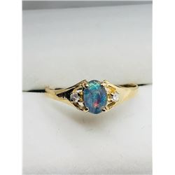 10K YELLOW GOLD OPAL DIAMOND RING