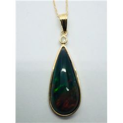 14K YELLOW GOLD BLACK OPAL DIAMOND W/ 10K CHAIN