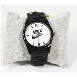 NIKE STAINLESS STEEL BACK, RUBBER BAND WATCH.