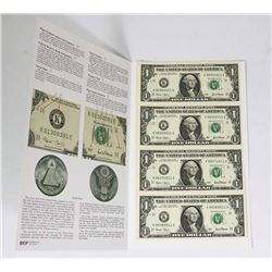 UNCUT SHEET OF 4 UNCIRCULATED AMERICAN