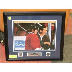 FRAMED HOCKEY PRINT, GRETZKY AND FATHER
