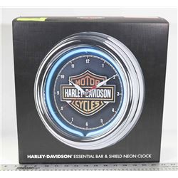 HARLEY DAVIDSON BLUE DART SHIELD NEON CLOCK