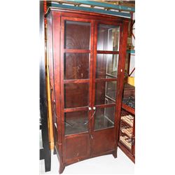 WOOD AND GLASS DISPLAY CABINET, 42"X19"X78"