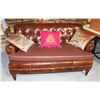 Image 1 : BROWN LEATHER 60" LOVE SEAT - AS IS