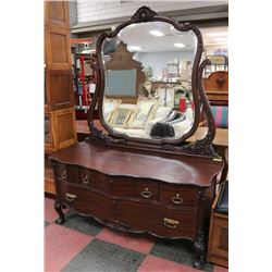1930'S ERA 4 DRAWER CARVED BEDROOM VANITY DRESSER