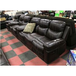 BROWN LEATHER LOOK DROP DOWN CONSOLE RECLINING