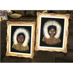PAIR OF VINTAGE ORNATE GOLD FRAME INUIT PICTURES