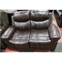 DARK BROWN LEATHER LOOK RECLINING 58" LOVE SEAT