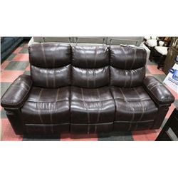 DARK BROWN LEATHER LOOK RECLINING 80" SOFA - AS IS