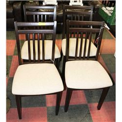 SET OF 4 WOOD AND FABRIC SIDECHAIRS