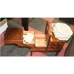 2 VINTAGE SEWING BOXES - 1 WOODEN ACCORDIAN AND