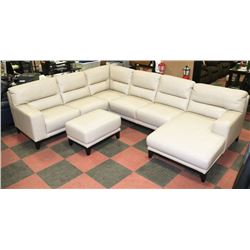 LARGE LIGHT GREY LEATHERETTE CHAISE LOUNGE