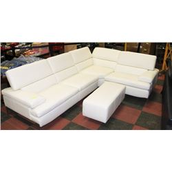WHITE LEATHERETTE LIFT BACK SECTIONAL WITH