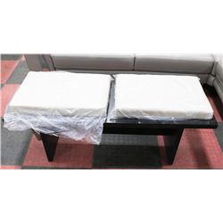 DARK WOOD TONE AND MICROFIBRE BENCH, 18.5"X50"