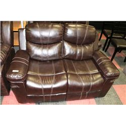 BROWN LEATHERETTE RECLINING 57" LOVE SEAT