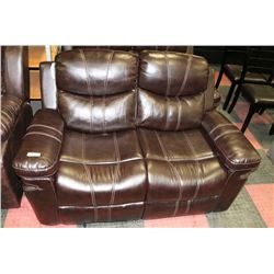 BROWN LEATHERETTE RECLINING 57" LOVE SEAT