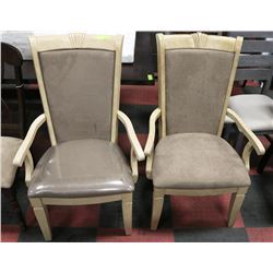 PAIR OF LIGHT WOOD AND FABRIC ARMCHAIRS