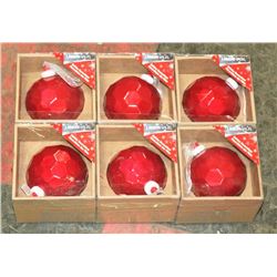 6 LARGE RED CHRISTMAS TREE BALLS