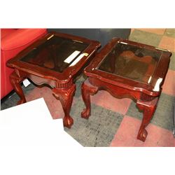 PAIR OF WOOD AND GLASS END TABLES, 23"X27"X20"