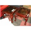 PAIR OF WOOD AND GLASS END TABLES, 23"X27"X20"