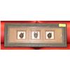 3 FRAMED SMILING BUDDHA'S FIGURES IN A SHADOW BOX