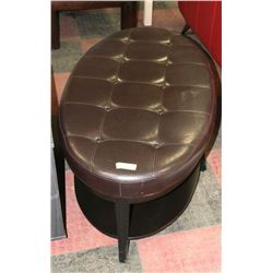 WOOD AND LEATHERETTE OVAL SHAPE BENCH, 47"X26"