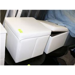 PAIR OF SHOWHOME WHITE LEATHERETTE STORAGE STOOLS