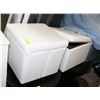 PAIR OF SHOWHOME WHITE LEATHERETTE STORAGE STOOLS