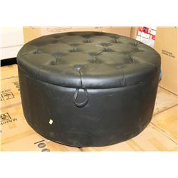BLACK LEATHERETTE STORAGE OTTOMAN