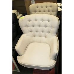 PAIR OF SHOWHOME BEIGE FABRIC NAILHEAD LOUNGE