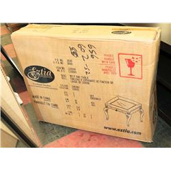 CHERRY WOOD GLASS TOP END TABLE IN BOX AS IS