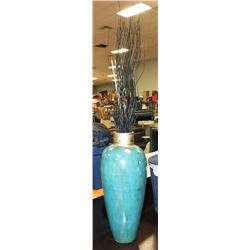 LARGE BLUE SHOWHOME VASE WITH ARTIFICIAL FOLIAGE