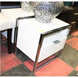 PAIR OF WHITE AND CHROME NIGHT STANDS