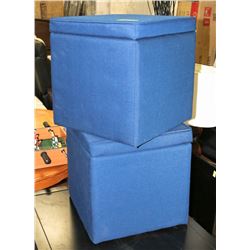 PAIR OF SHOWHOME BLUE FABRIC STORAGE OTTOMANS