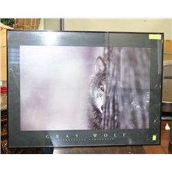 GRAY WOLF FRAMED WALL HANGING
