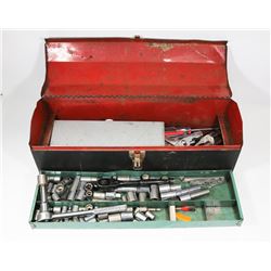 BLACK METAL TOOL BOX W/ TOOLS