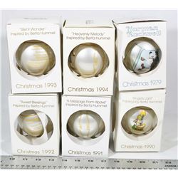 BOX WITH 6 HUMMEL & 1 ROCKWELL CHRISTMAS BALL